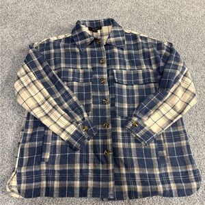 Blue and Cream Plaid Button-Up Shirt